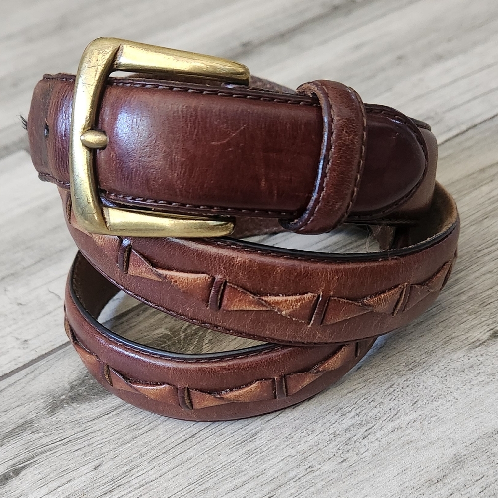 Fossil Belt Brown Leather Brass Buckle 38